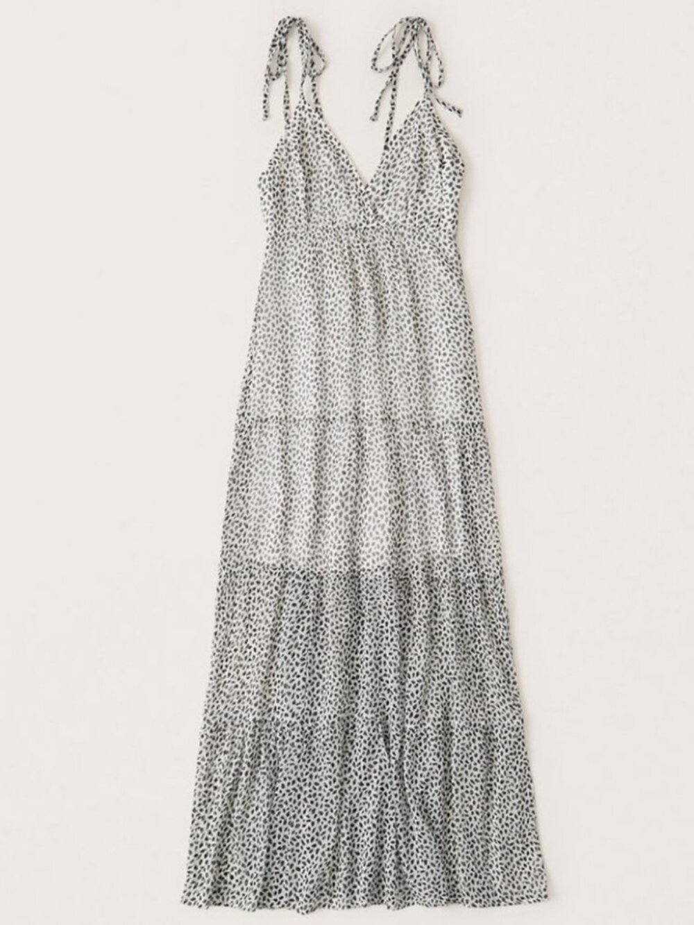 Abercrombie & Fitch Black/White Spotted Chiffon Pleated Maxi Dress